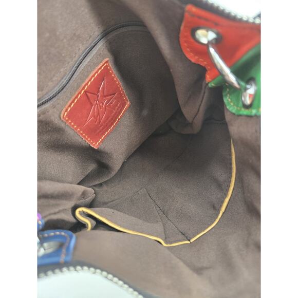 H2Z Boho 3D Flower Hippie Leather MultiColor Studded Crossbody Purse Colorful - Picture 13 of 15